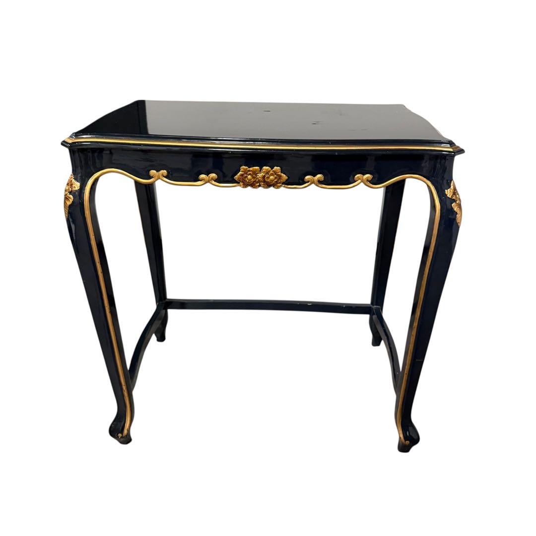 ヨーロピアン調 黒×金 花台 サイドテーブル 猫脚