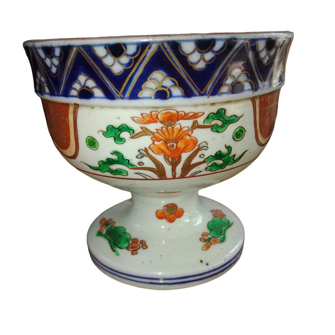 明治期　伊万里焼　草花文色絵盃洗　骨董品　アンティーク