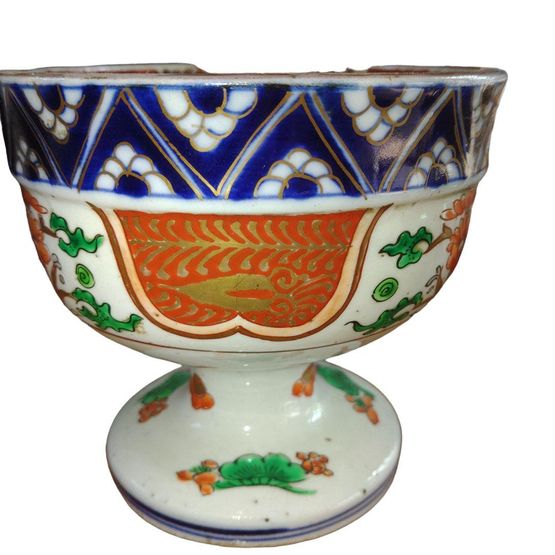 明治期　伊万里焼　草花文色絵盃洗　骨董品　アンティーク