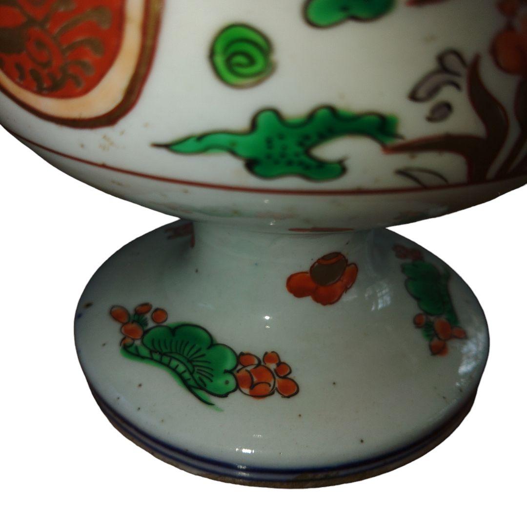 明治期　伊万里焼　草花文色絵盃洗　骨董品　アンティーク