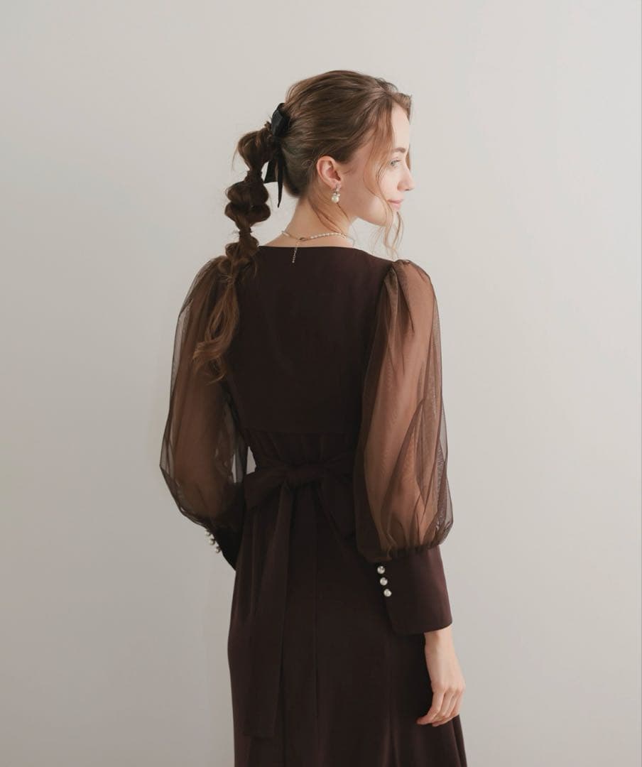 Dorry Doll クロスデザインドレス　ブラウン　Mサイズ　オケージョン