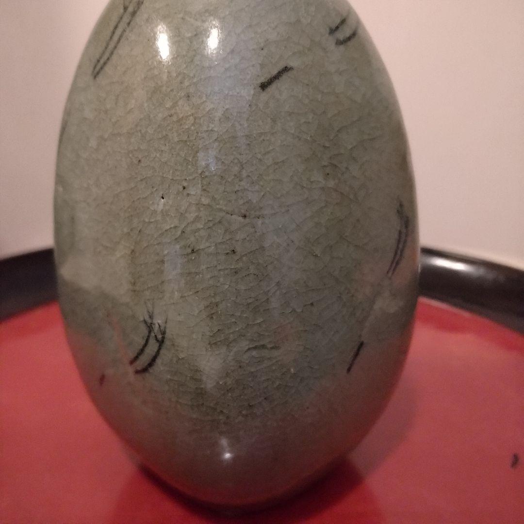 高麗青磁　象嵌 雲鶴文瓢形瓶