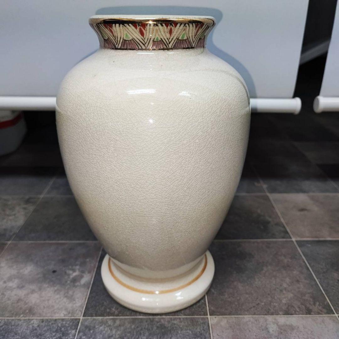 薩摩焼き　白薩摩　陶器　細絵　金彩　鷹に松紋　花瓶