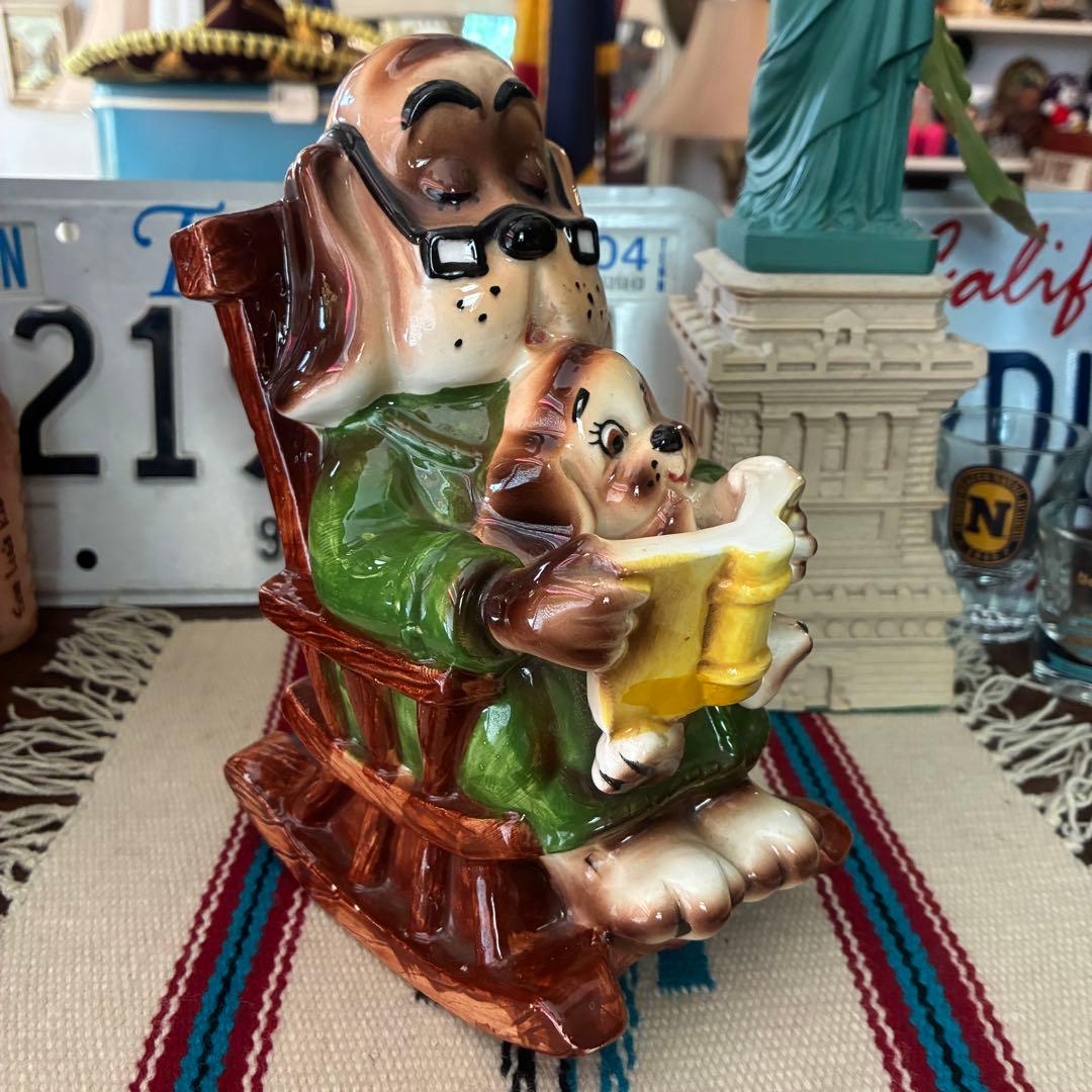 貴重！60s〜70sアメリカアンティーク犬親子DOG陶器Japan製貯金箱USA