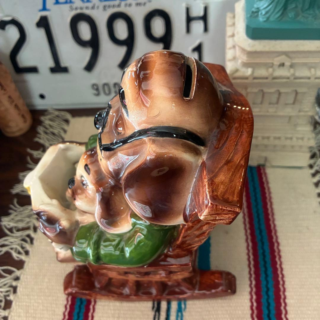 貴重！60s〜70sアメリカアンティーク犬親子DOG陶器Japan製貯金箱USA