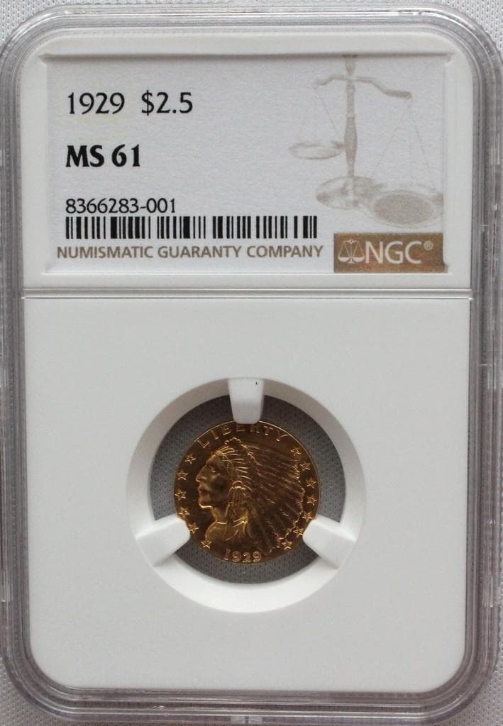 ハイジさん専用1929年 米国 インディアンヘッド＄2.5金貨 NGC MS61