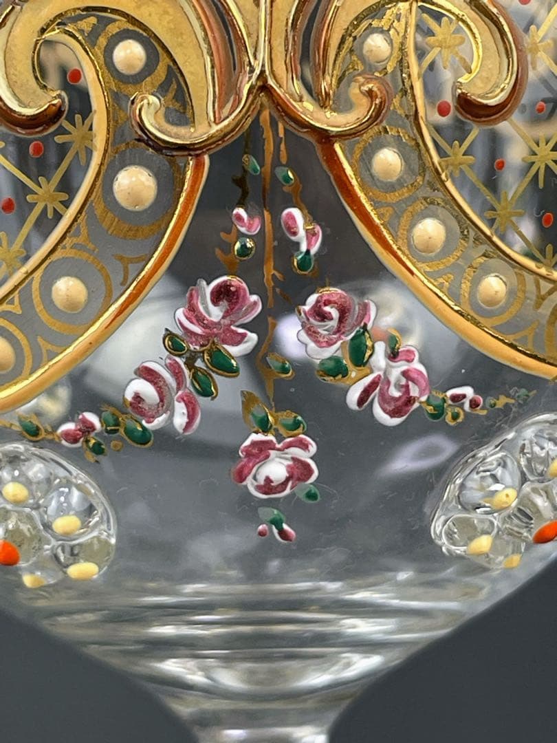 【希少】モーゼル エナメル盛 金彩 ワイングラス 金盛り エナメル彩 フランス