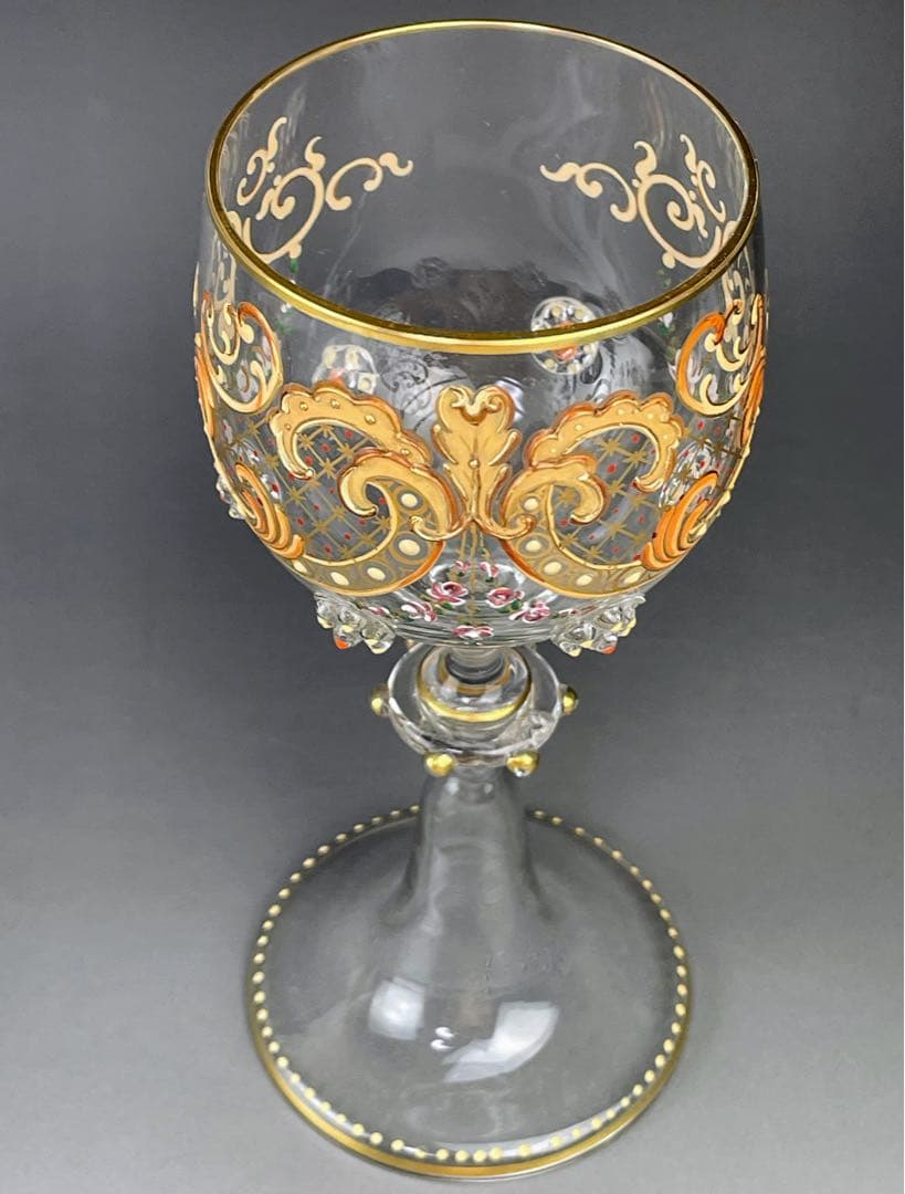 【希少】モーゼル エナメル盛 金彩 ワイングラス 金盛り エナメル彩 フランス