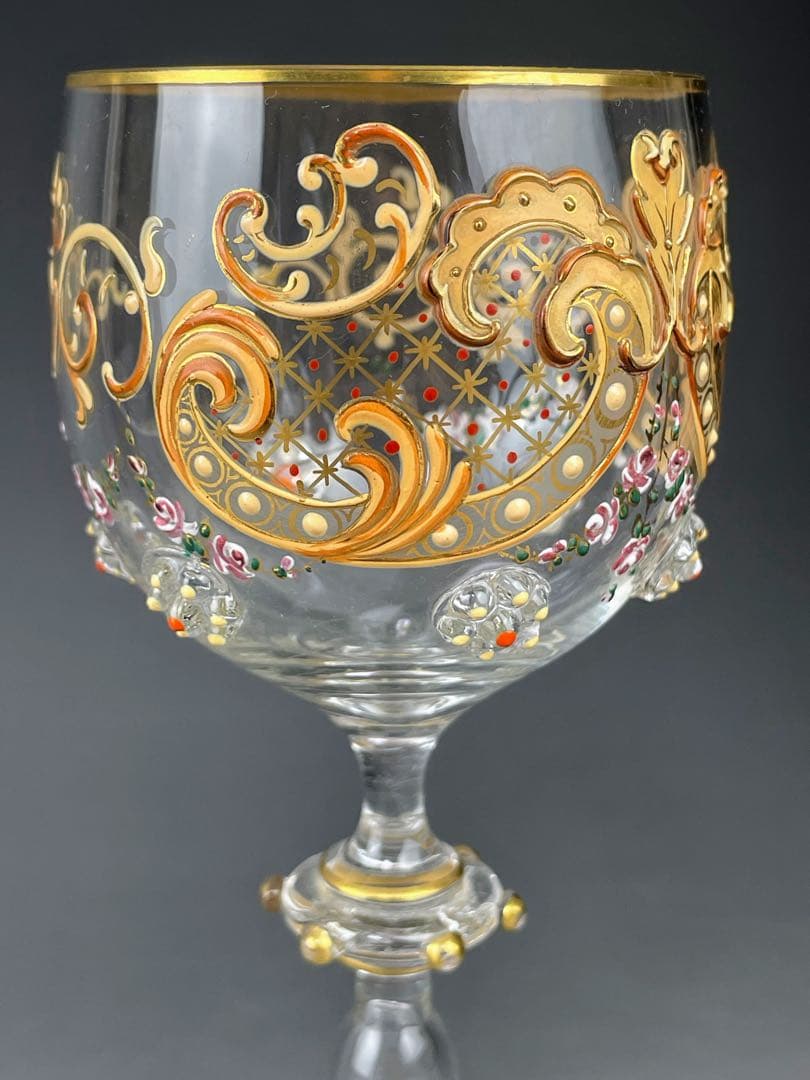 【希少】モーゼル エナメル盛 金彩 ワイングラス 金盛り エナメル彩 フランス