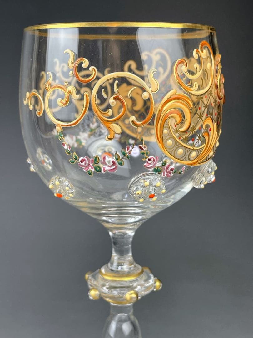 【希少】モーゼル エナメル盛 金彩 ワイングラス 金盛り エナメル彩 フランス