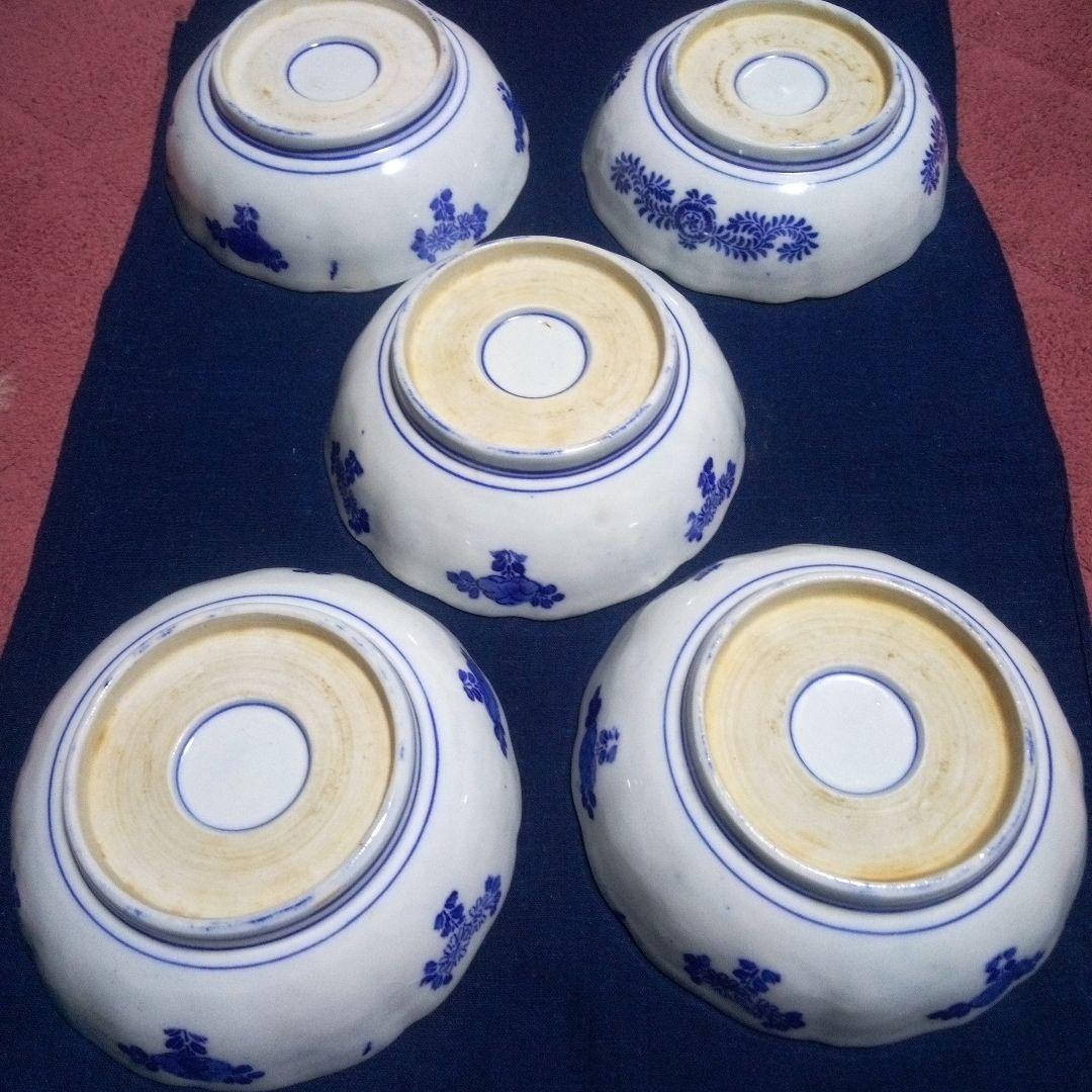 明治時代 印判 線描き なます皿 ５客