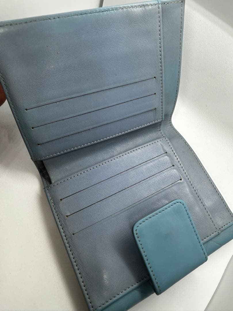 正規品 希少 シャネル CHANEL 二つ折り ミニ 財布 ロゴ ブルー/626
