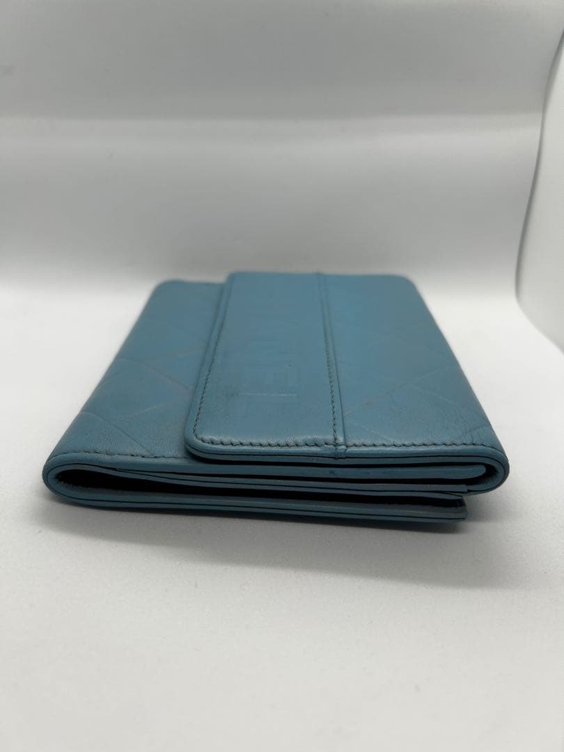 正規品 希少 シャネル CHANEL 二つ折り ミニ 財布 ロゴ ブルー/626