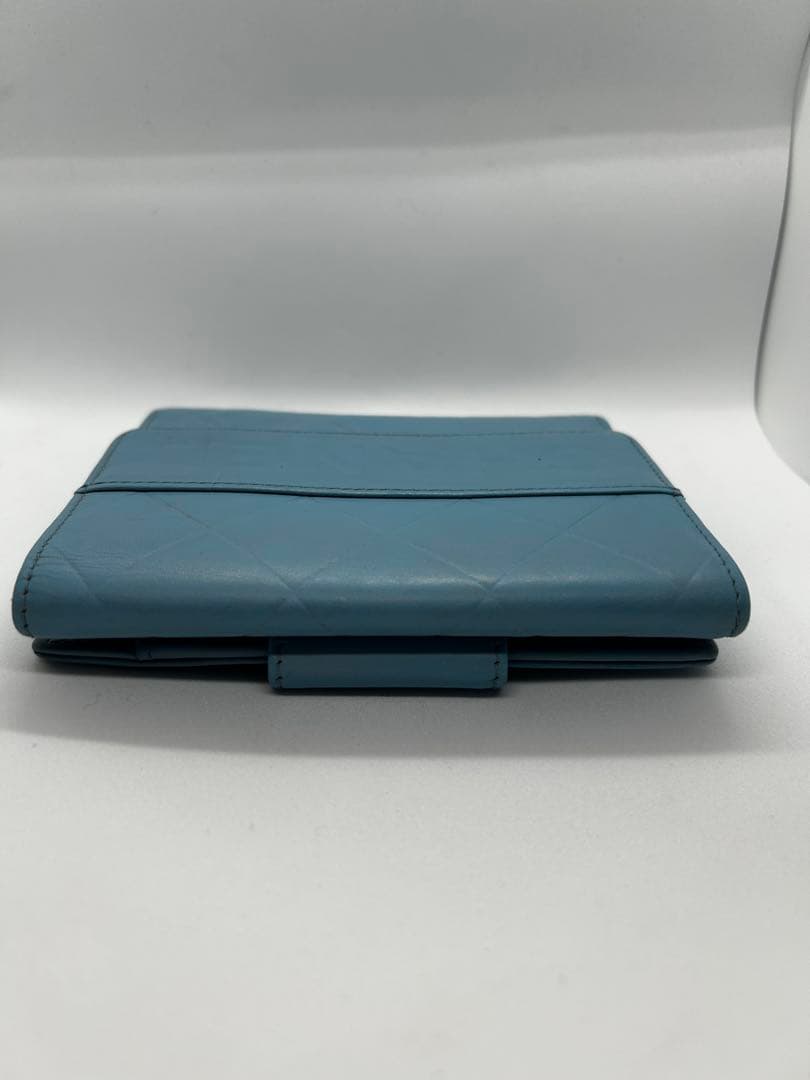 正規品 希少 シャネル CHANEL 二つ折り ミニ 財布 ロゴ ブルー/626
