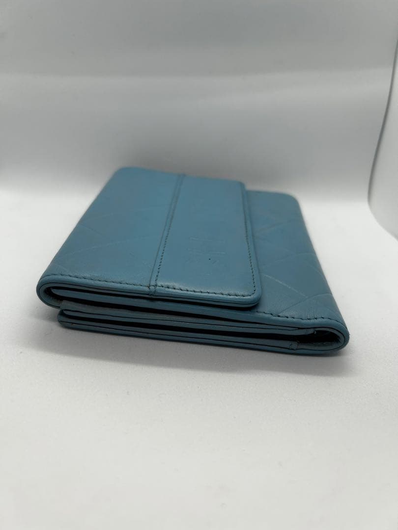 正規品 希少 シャネル CHANEL 二つ折り ミニ 財布 ロゴ ブルー/626