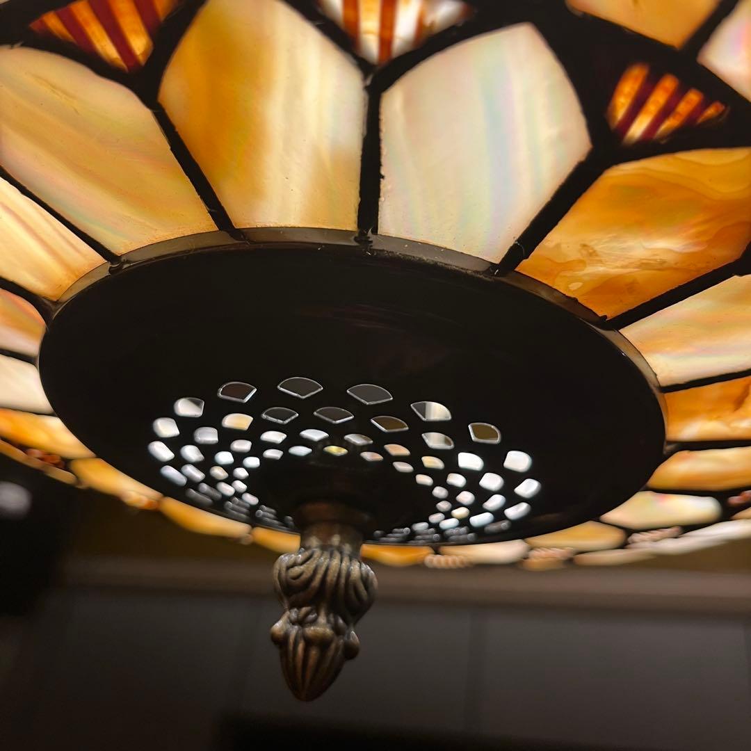 【瀧住照明製】ステンドグラス風シャンデリア 5灯式 天井直付け 花柄デザイン②