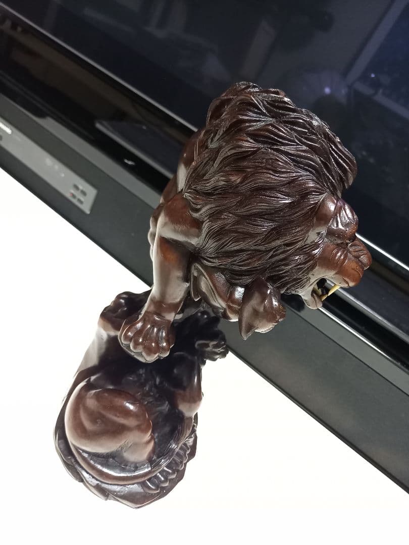 骨董　根木　唐木　無垢材　手彫り　硝子眼　唐獅子　細密　細工