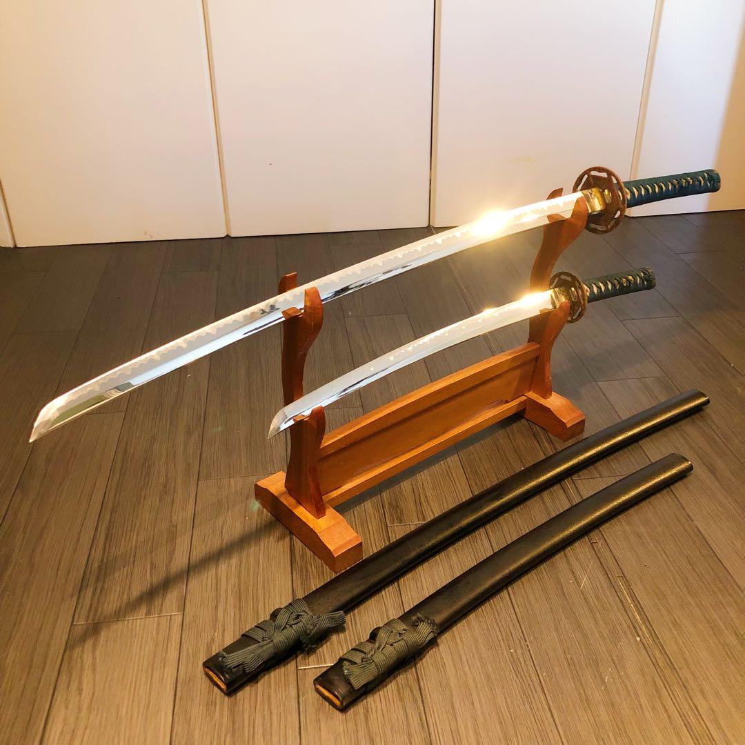 模造刀　緑拵え　美術刀剣　太刀　脇差　大小セット　2本セット
