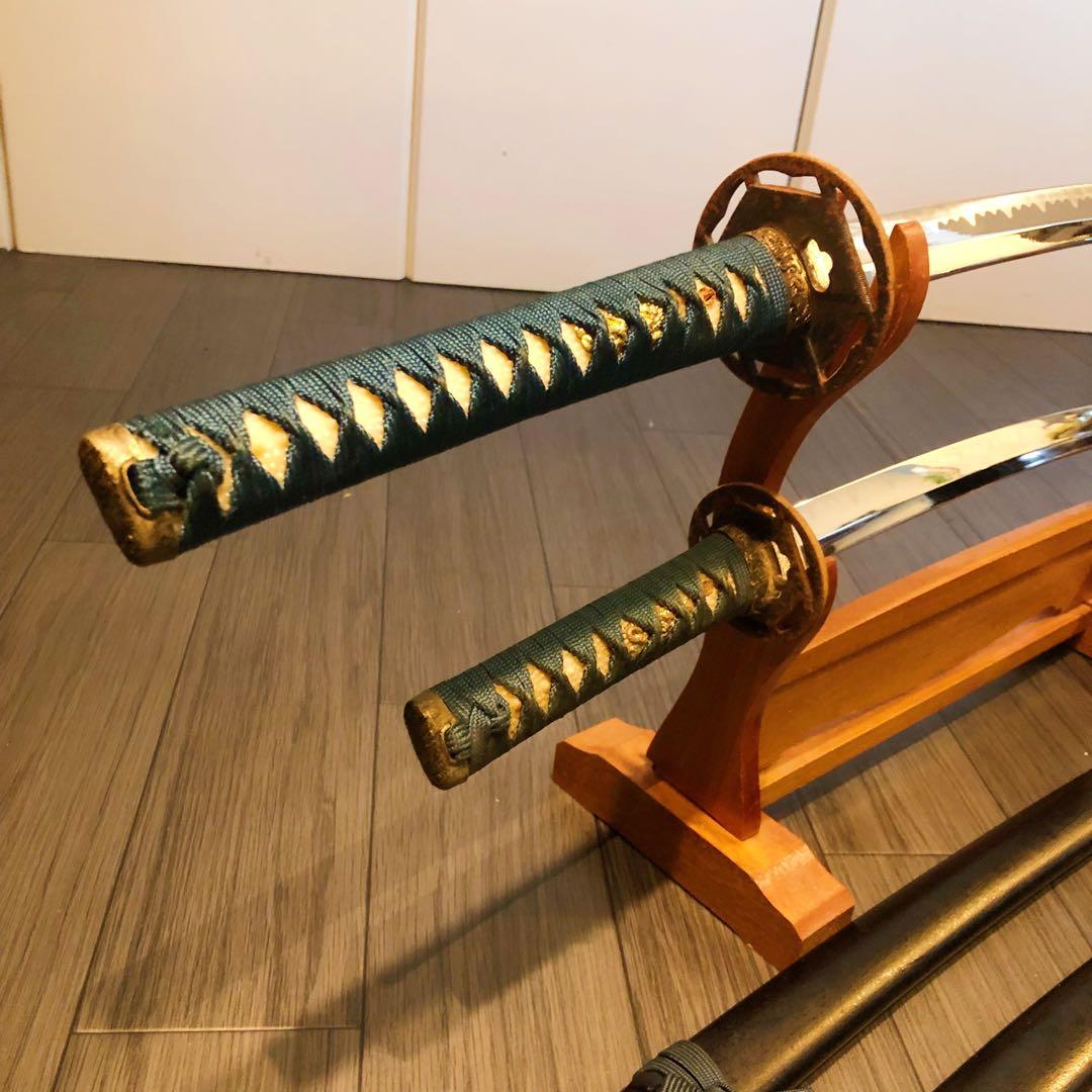 模造刀　緑拵え　美術刀剣　太刀　脇差　大小セット　2本セット