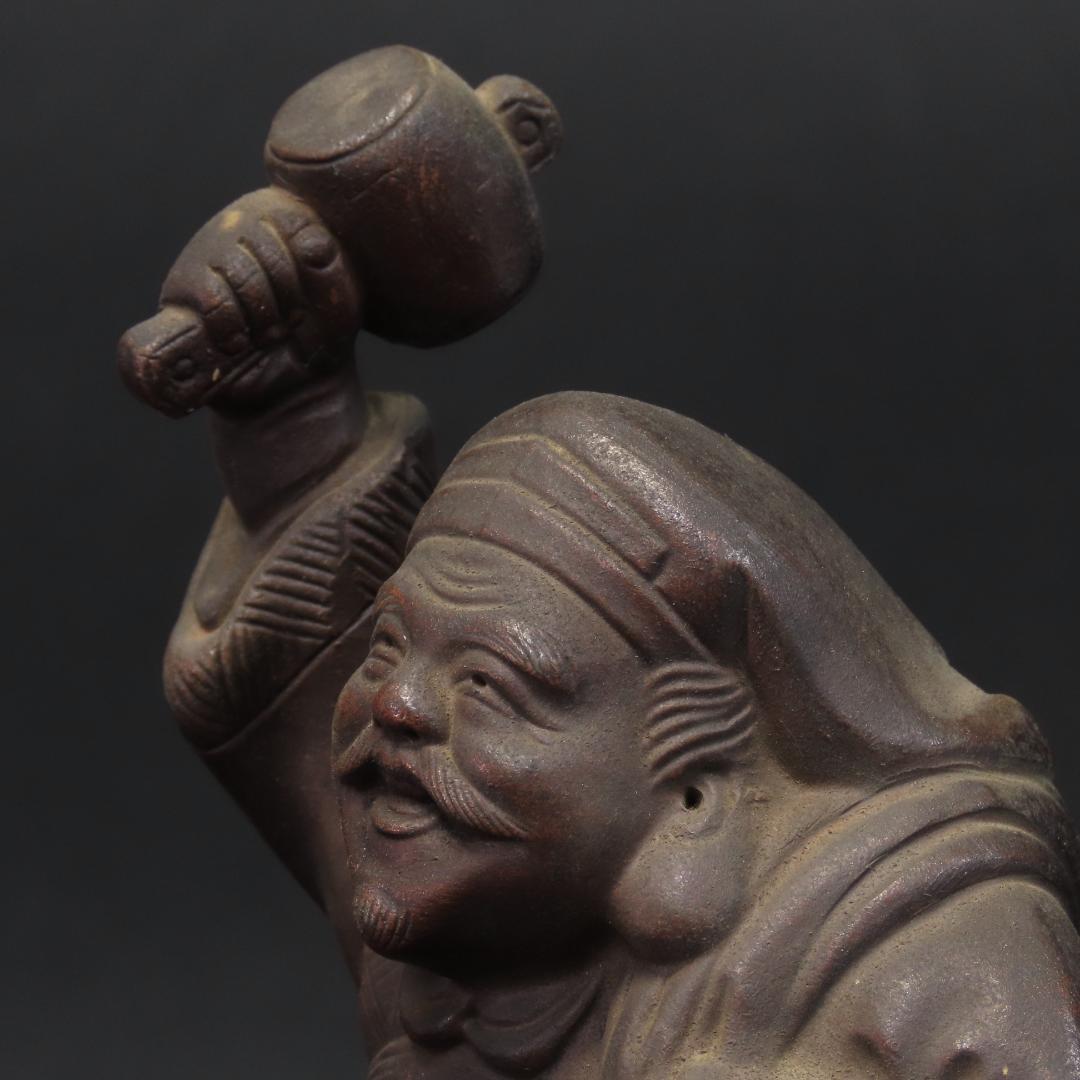 ⭕399 江戸時代末期 古備前 桃蹊堂印 珍しい俵立大黒 様 高22cm/七福神