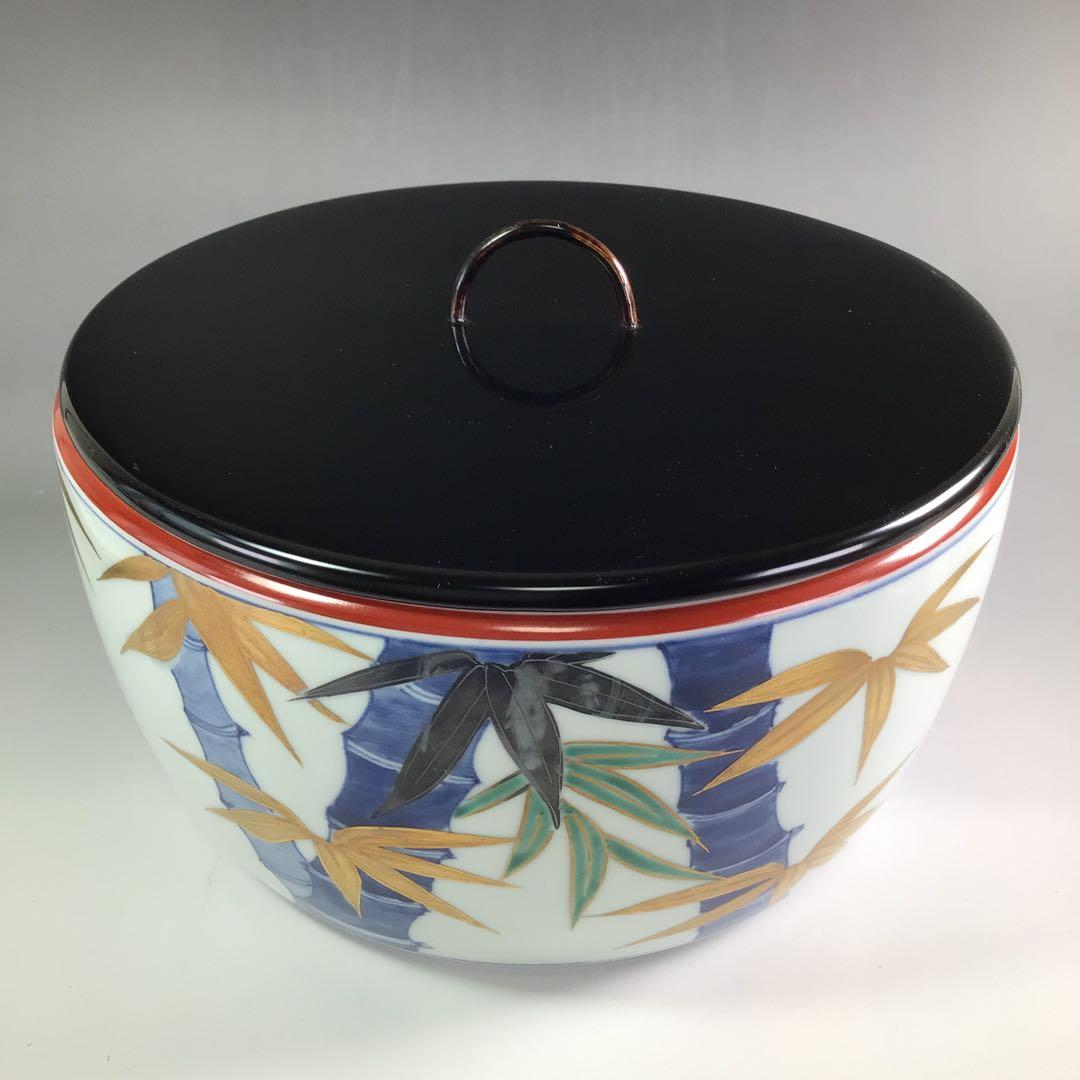 Ｒ６５３　水指　『平安　西村徳泉造』『替蓋』『金彩竹文』『平水指』　共箱　茶道具