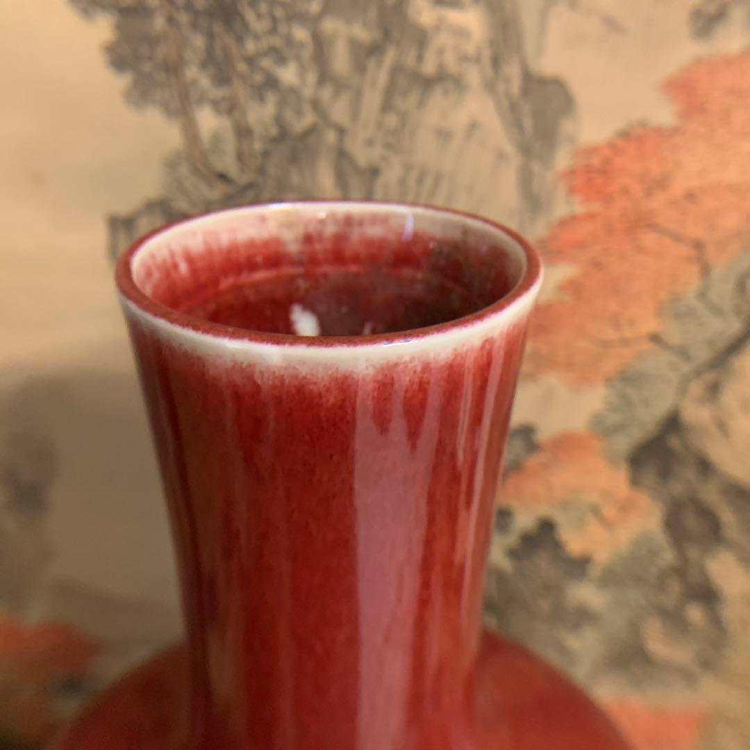 中国美術　アンティーク　祭紅釉    花瓶　　301