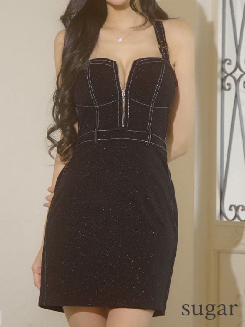 robe de fleurs ブラックタイトドレス ストラップ付き