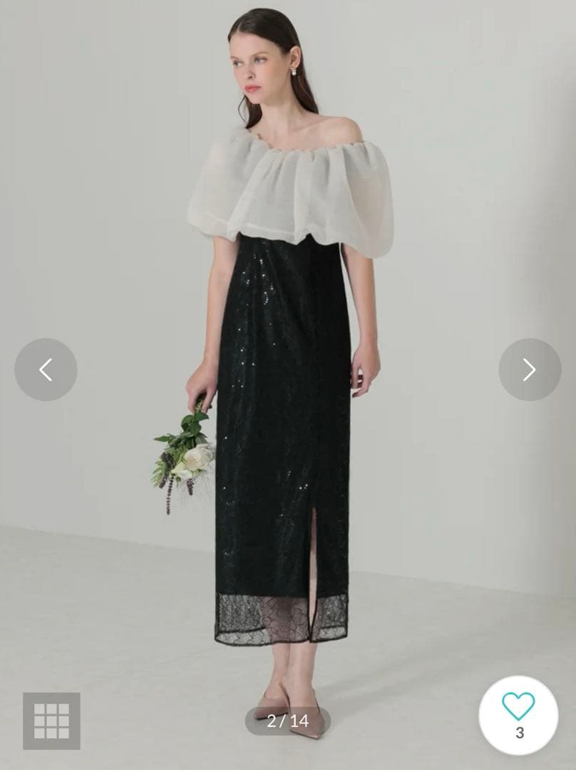 オフショルダー レース ロングドレス