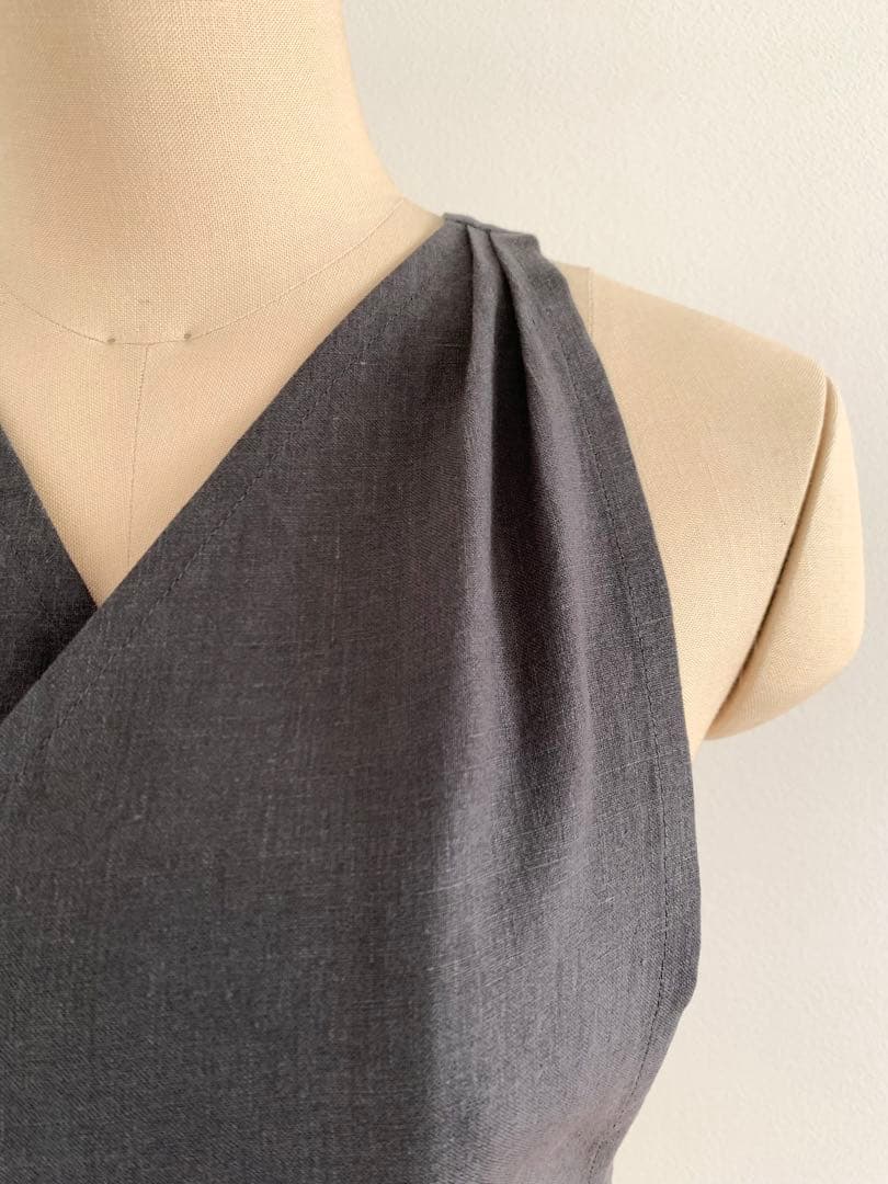 稽古着エプロン　フレンチリネン　チャコール　7-13号