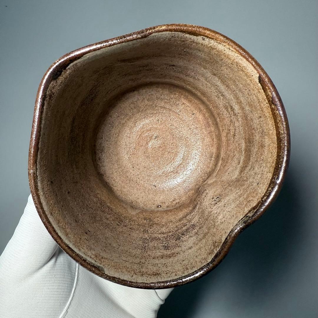 古唐津　絵唐津茶碗　共箱　時代物　橋文　桃形　向付　蒐集家旧蔵