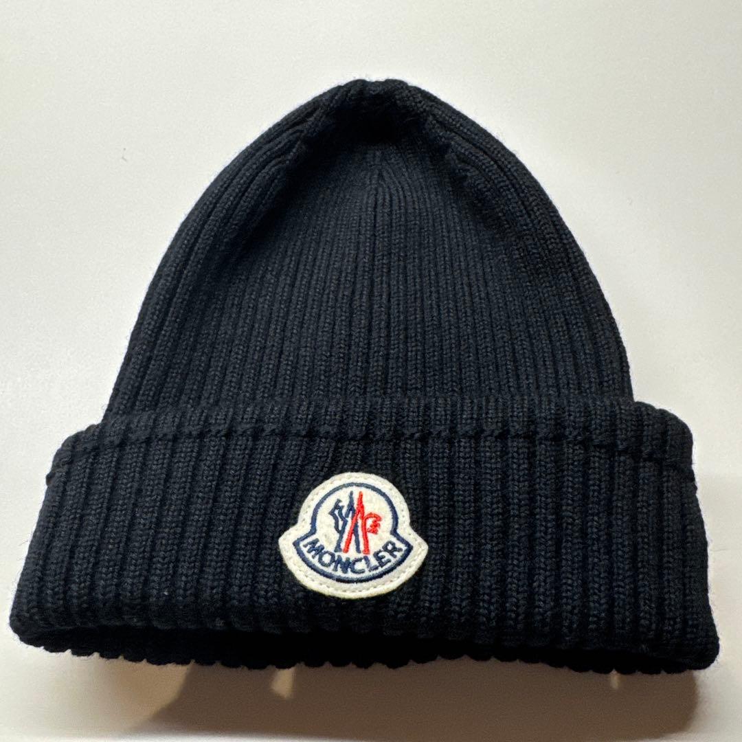 【美品】MONCLER ニット帽 ユニセックス 黒