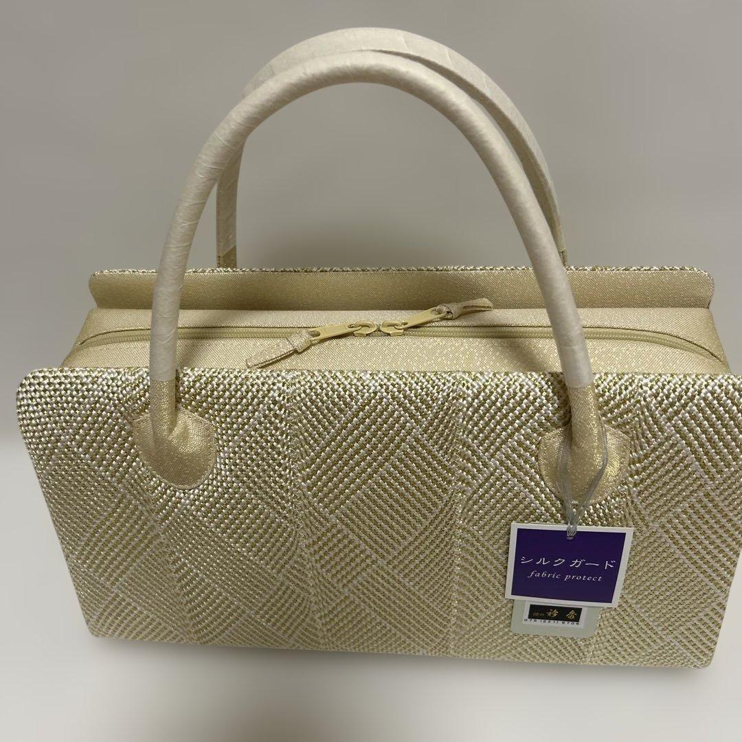 バック バッグ 和装バッグ あおりバッグ 利休バッグ 着物に 組織り 薄金色