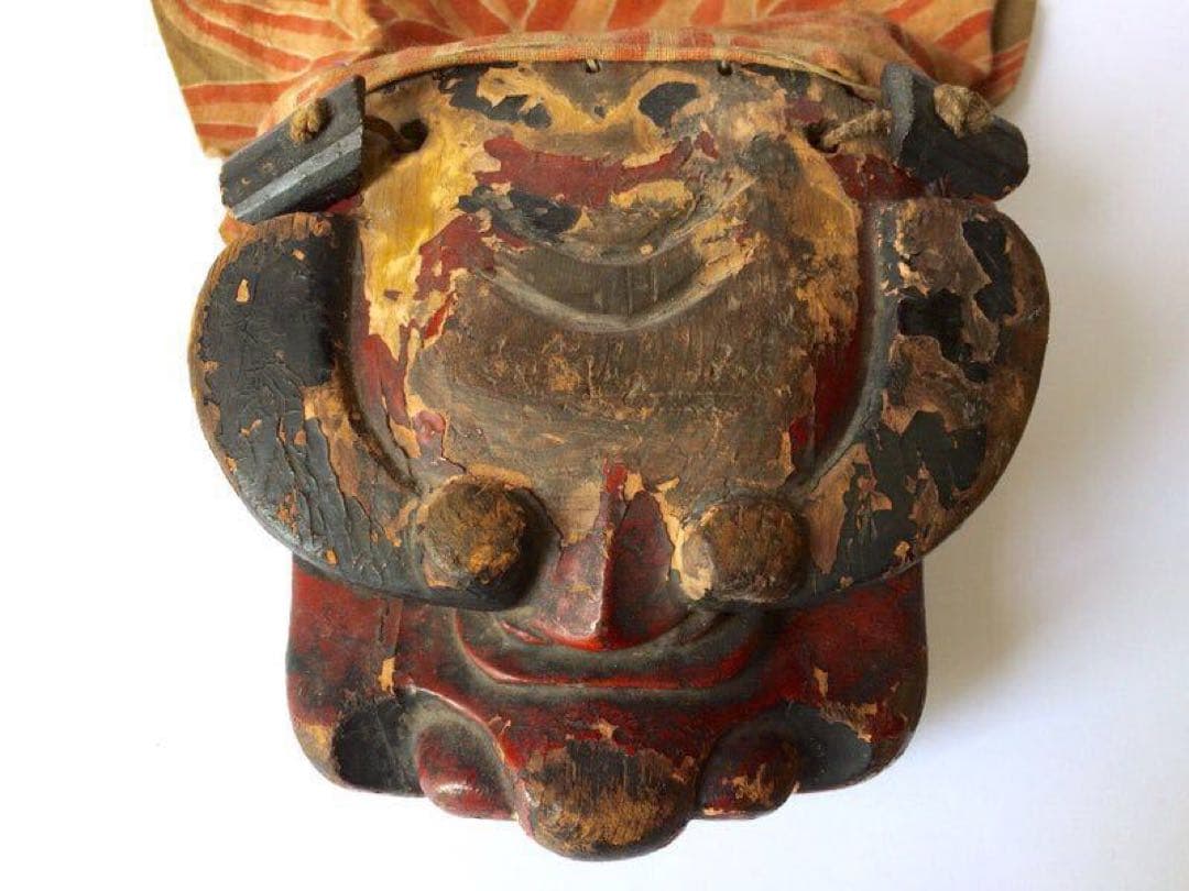 【神楽面 木彫 獅子頭】桃山～江戸初期 古美術　古裂　獅子舞