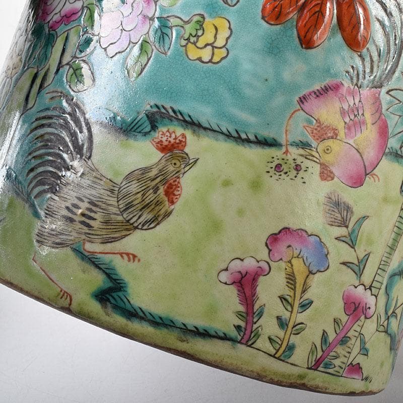 中国　粉彩　花鳥文　蓋付壺　時代箱　V　7753C