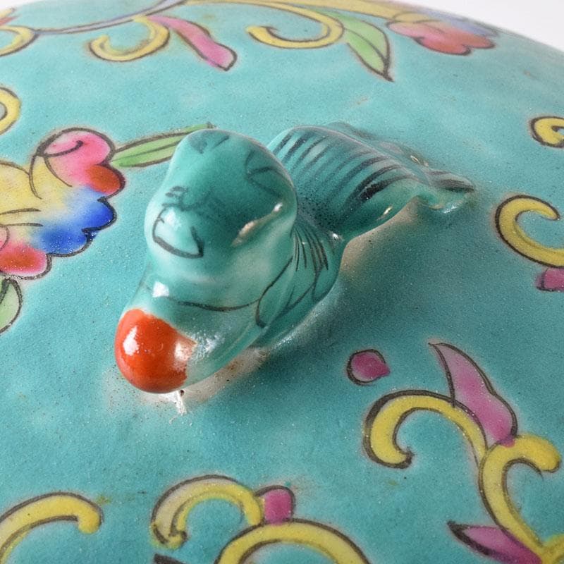 中国　粉彩　花鳥文　蓋付壺　時代箱　V　7753C