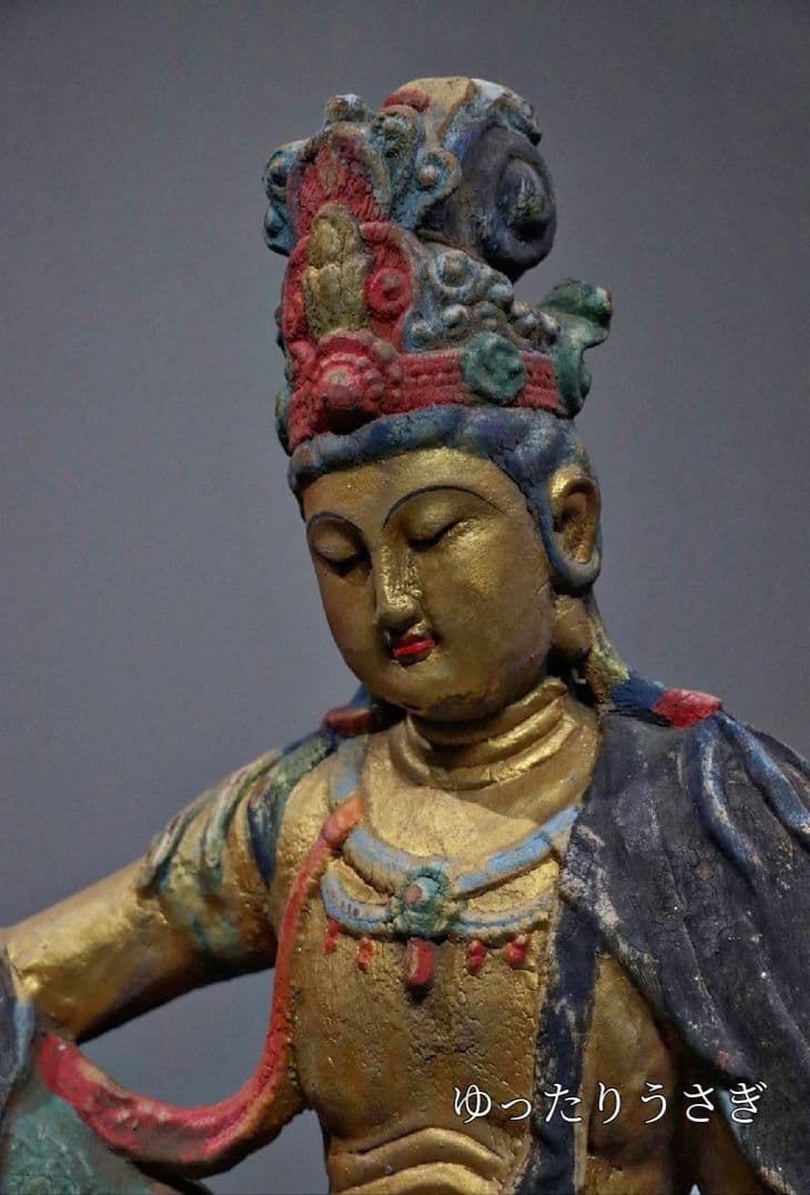 観自在観音菩薩座像 楠木彫刻 仏像 極彩色 観音像