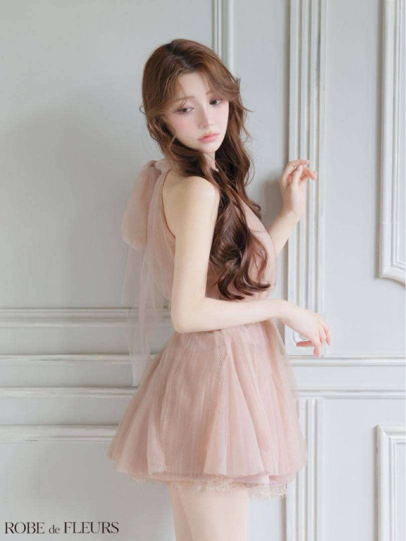 ハイネックウエストリボンフレアミニキャバドレス(fm3486)