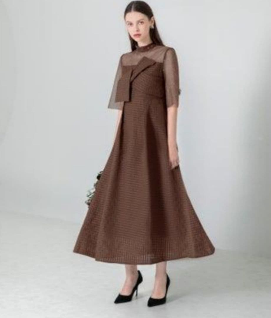 Leja ワッフルワンピース ロング ドレス 結婚式 オケージョン フレア S