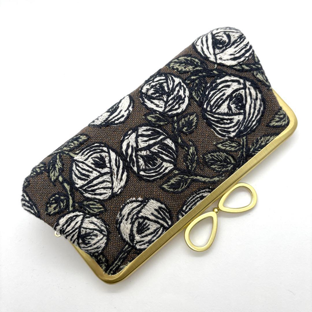 ミナペルホネンハンドメイドパッチワークリボン口金親子がま口長財布