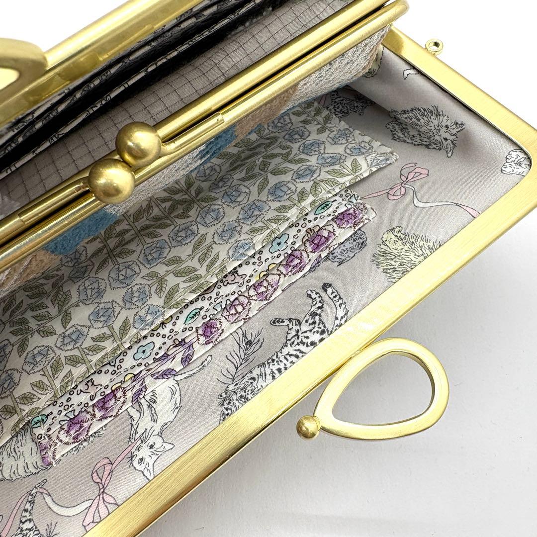 ミナペルホネンハンドメイドパッチワークリボン口金親子がま口長財布