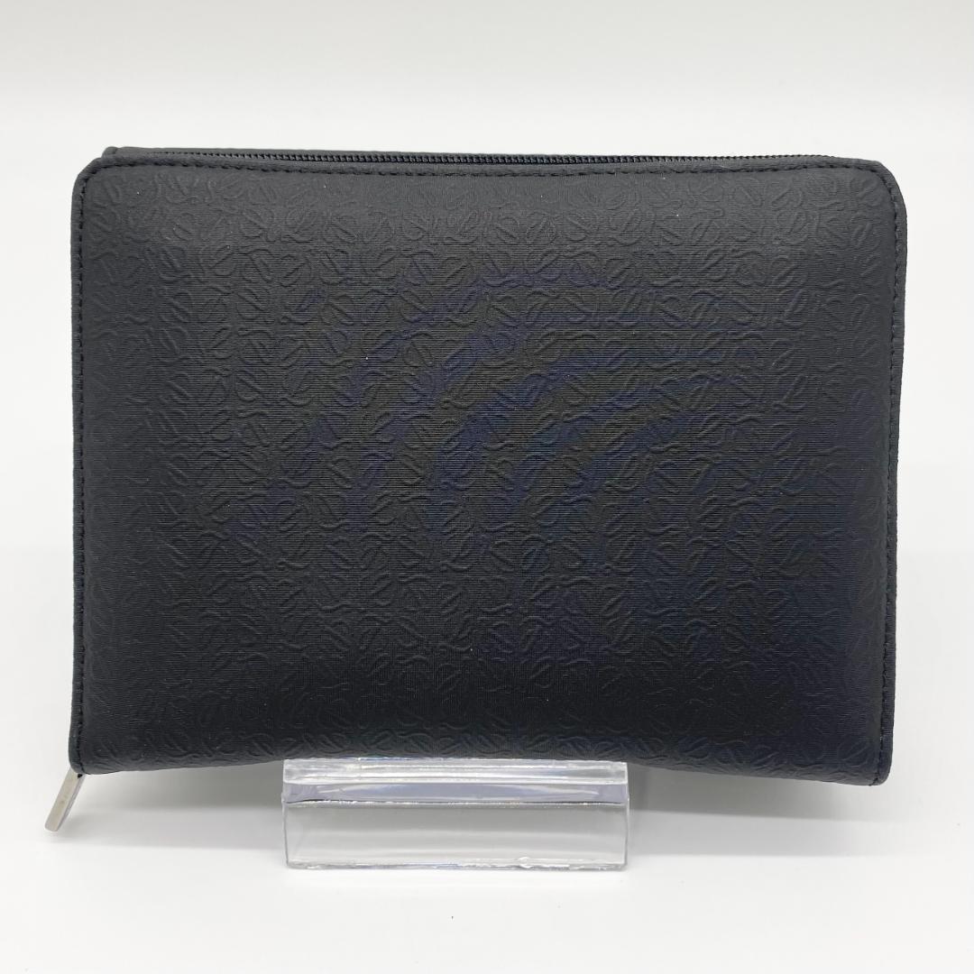 ロエベ 折り財布 リピートアナグラム ブラック ナイロン レザー シルバー金具