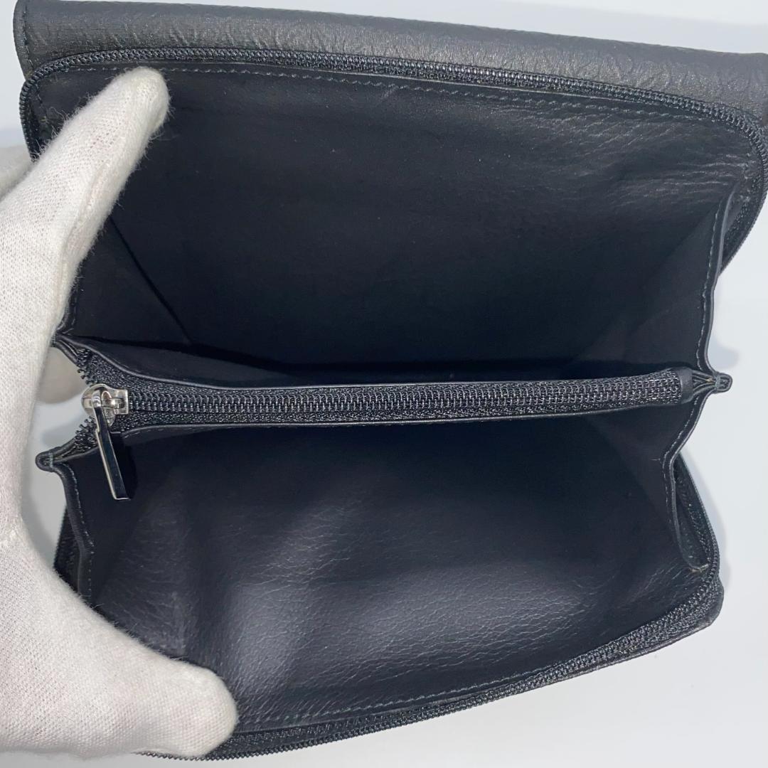 ロエベ 折り財布 リピートアナグラム ブラック ナイロン レザー シルバー金具