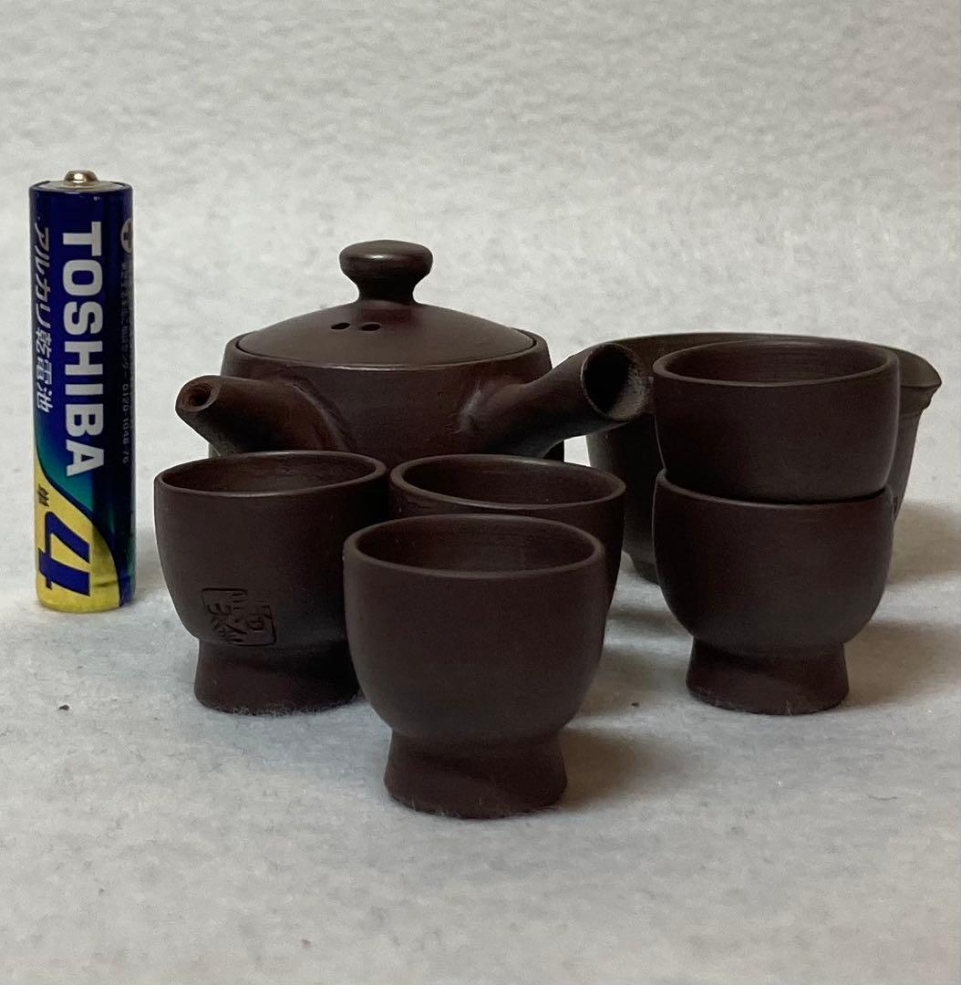 B324h 「萬古焼 茶器」春峰造　共箱　ミニチュア　一揃い　茶道具