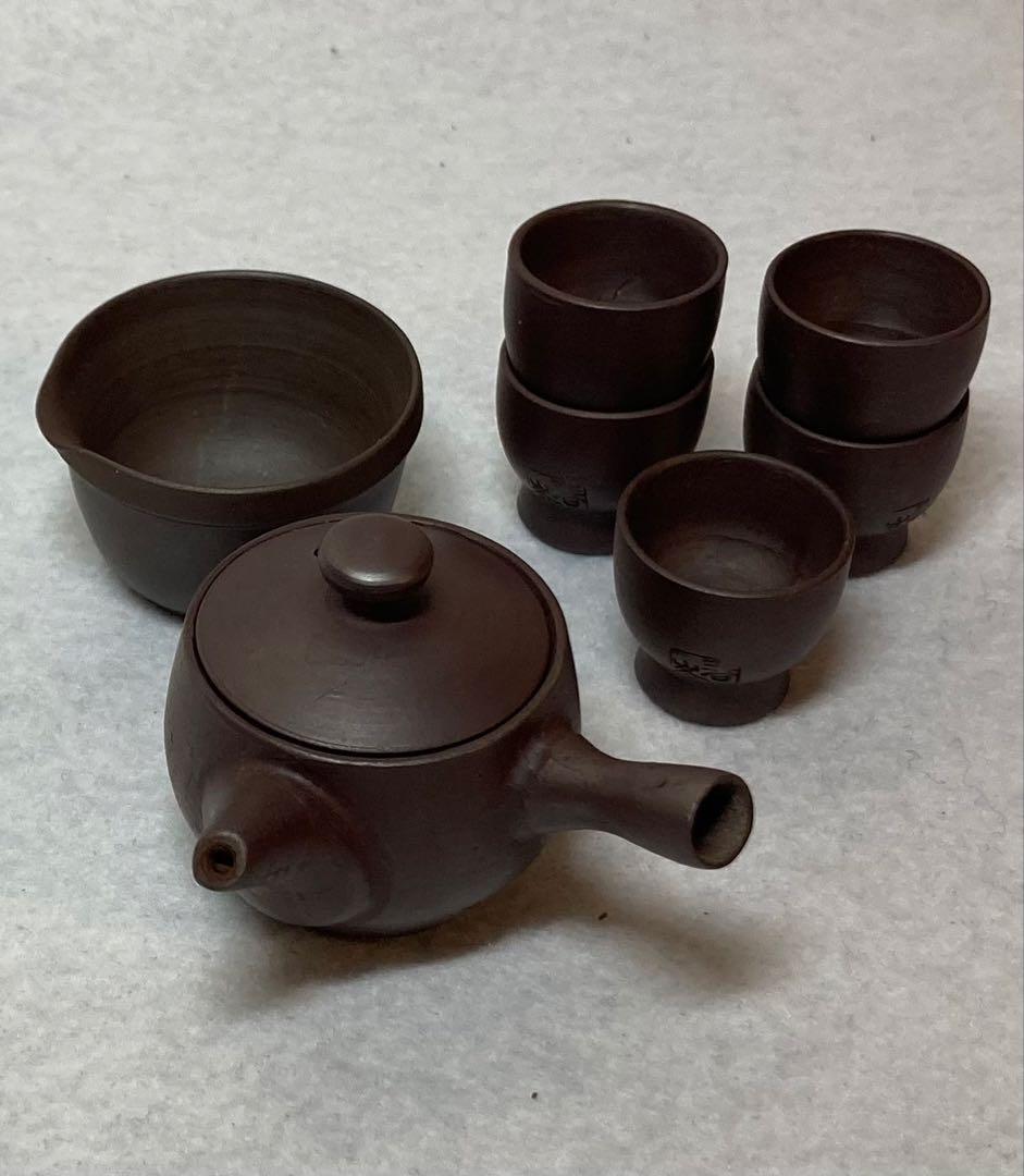 B324h 「萬古焼 茶器」春峰造　共箱　ミニチュア　一揃い　茶道具