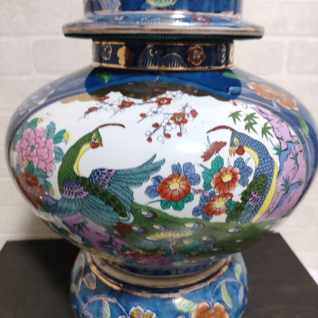 有田焼 古許窯 菊水作 孔雀雉絵図 沈香壺 飾壺 高さ50cm 古美術 骨董品
