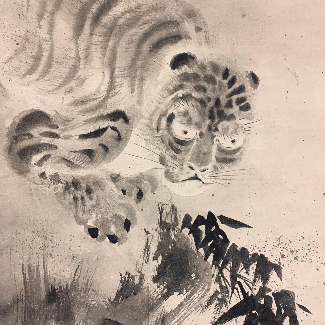 掛軸 狩野探信 虎 水面 水墨画 とら